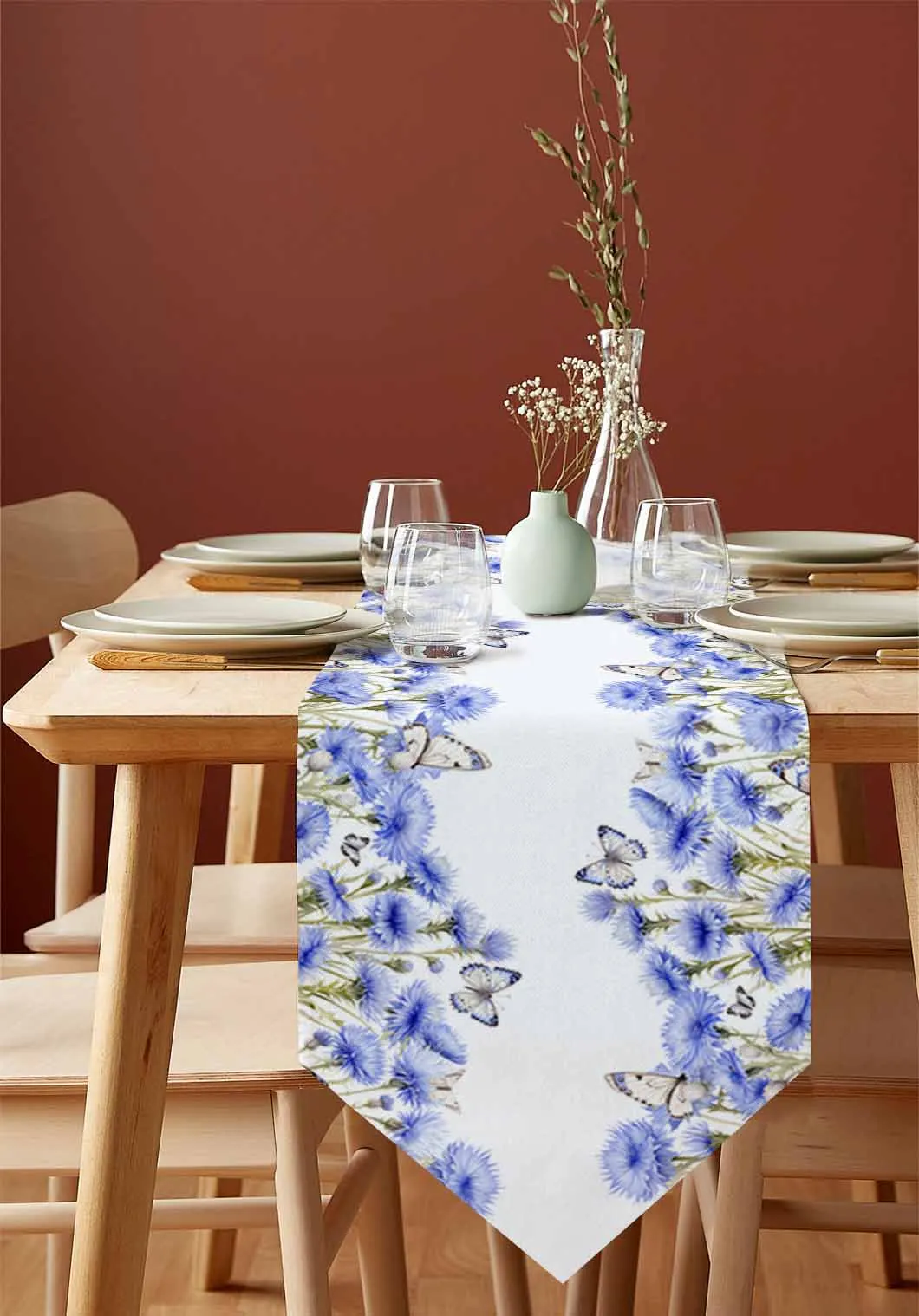 Country Spring Flowers Butterfly Table Runner Wedding Party Dining Table Runner Placemat Home Kitchen Table Decor