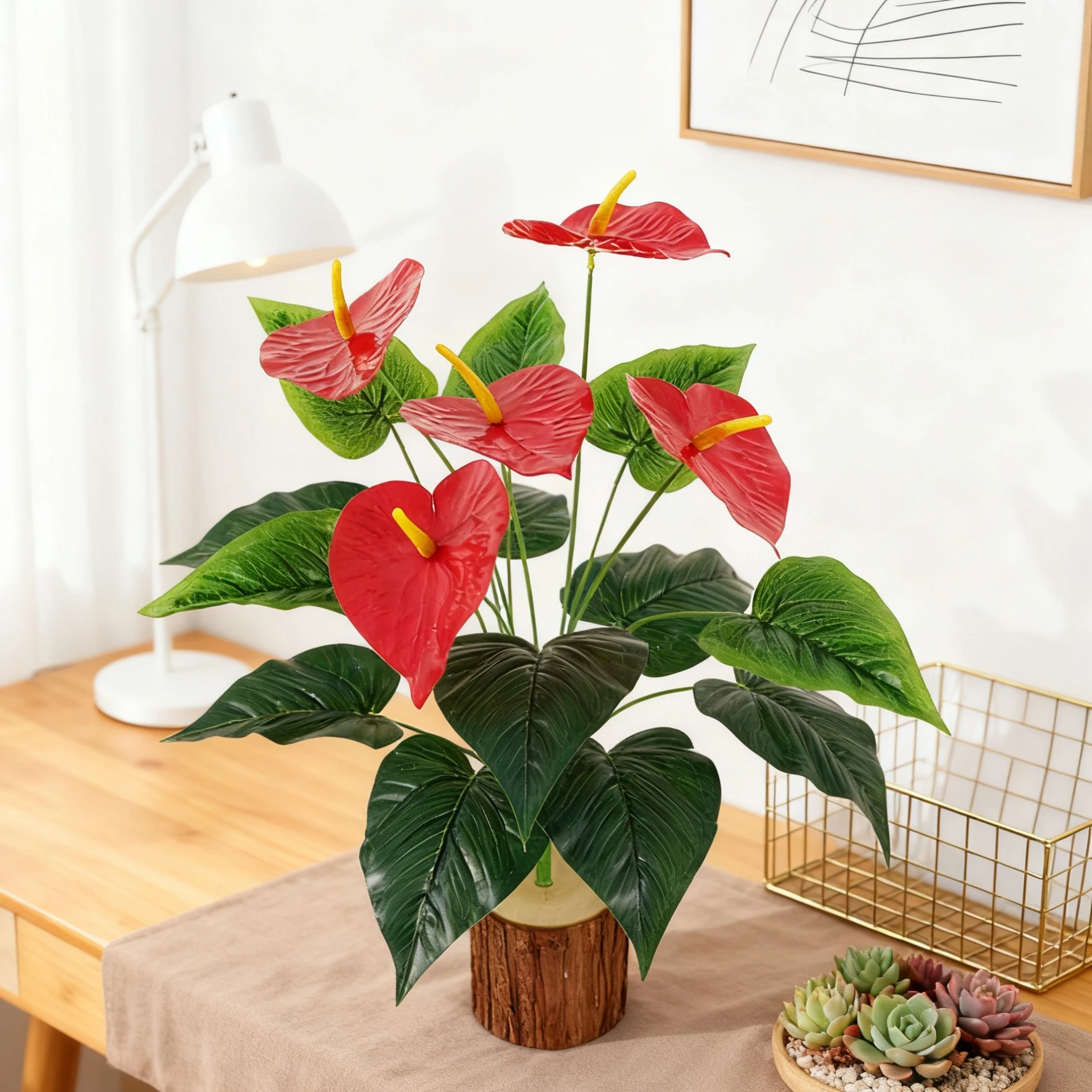 

Artificial Plant 18 Head Anthurium Home Room Outdoor Garden Landscape Layout Festival Party Wedding Decora Photography Prop Gift
