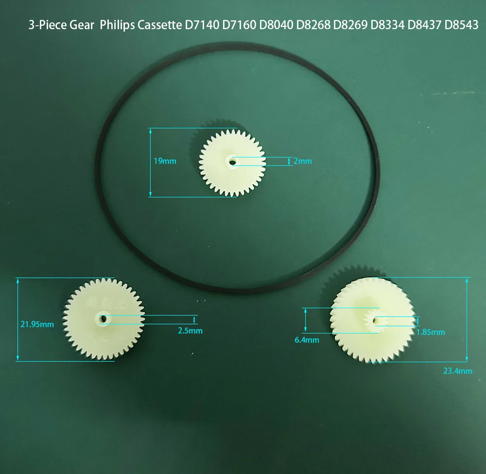 

3-Piece Replacement Gear Set for Philips Cassette Deck Recorder D7140 D7160 D8040 D8268 D8269 D8334 D8437 D8543