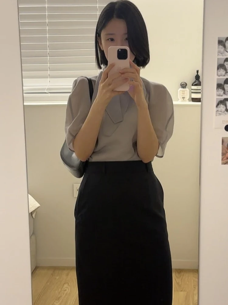 

Thin ort Sve irt Women's Knot Transparent irt Summer Commute Sle Loose Fit Polyester Fiber UV Protection