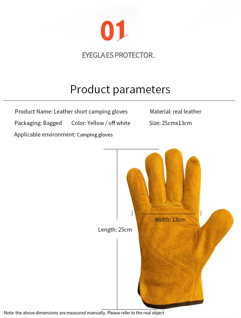 1 Pair Leather Fireproof Gloves Yellow Durable Anti-Heat Insulation Work Safety Gloves For Camping Welding Metal Hand Tools