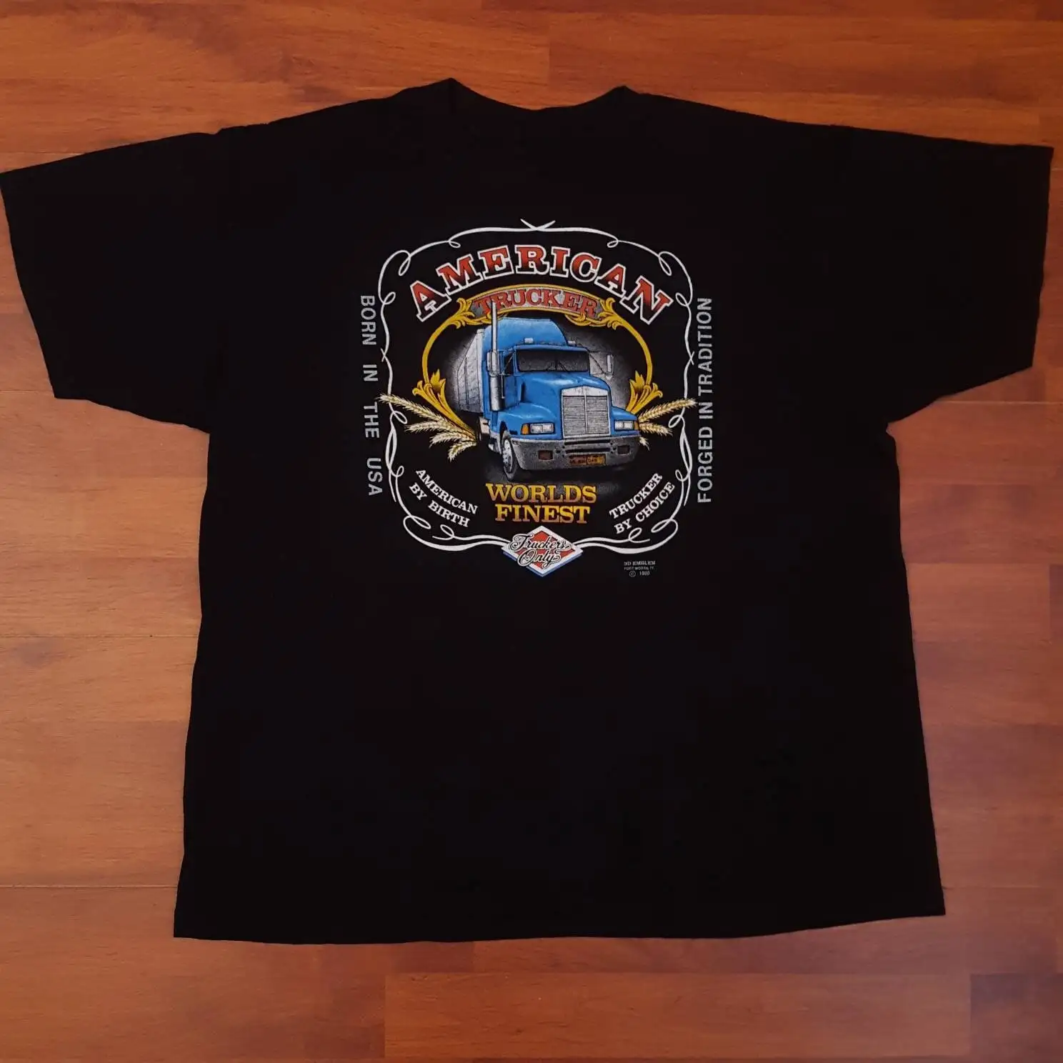 1990 3D Emblem Truckers Only Triple T Truck Stop American Trucker Shirt Fits Like Short XL Vintage Tucson AZ