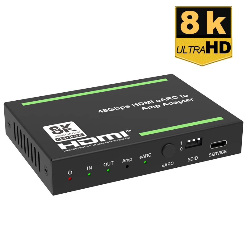 8K HDMI 48Gbps 1 in 2 out 2.0 EARC Audio Extractor Adapter 8K60Hz 4K120Hz Dolby Atmos DTS:X ARC CEC Volume Control