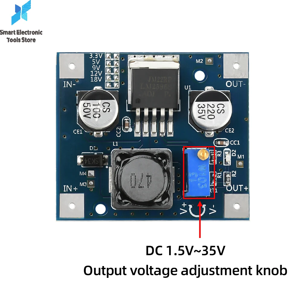

LM2596 Модуль понижающего преобразователя постоянного тока 3-40 В в постоянный ток 3,3 В/5 В/9 В/12 В/18 В DC1,5-35 В Регулируемый понижающий регулятор Модуль питания