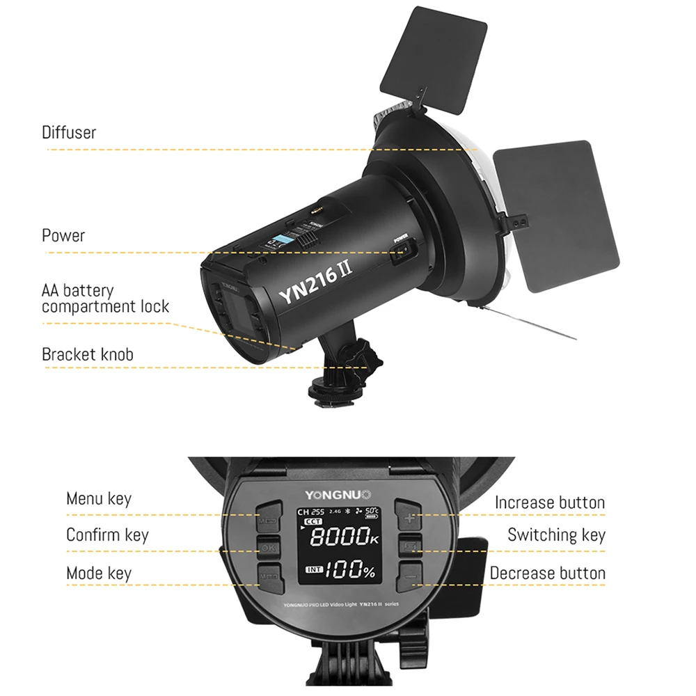 Yongnuo YN216 II 24W 2700-8000K Bi-color LED Video Fill Light Lighting YN-216 for DV DSLR Camera Canon Nikon Sony