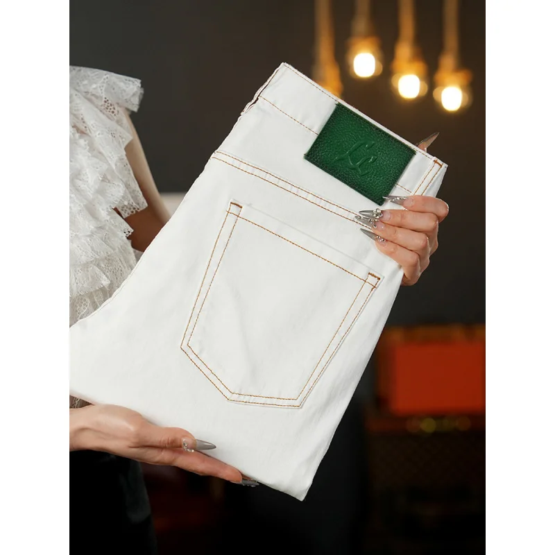 2025年夏新作 メンズ ホワイトジーンズ ライトラグジュアリー ハイエンド ビジネス カジュアル 多機能 ストレッチ スリムフィット 細身パンツ