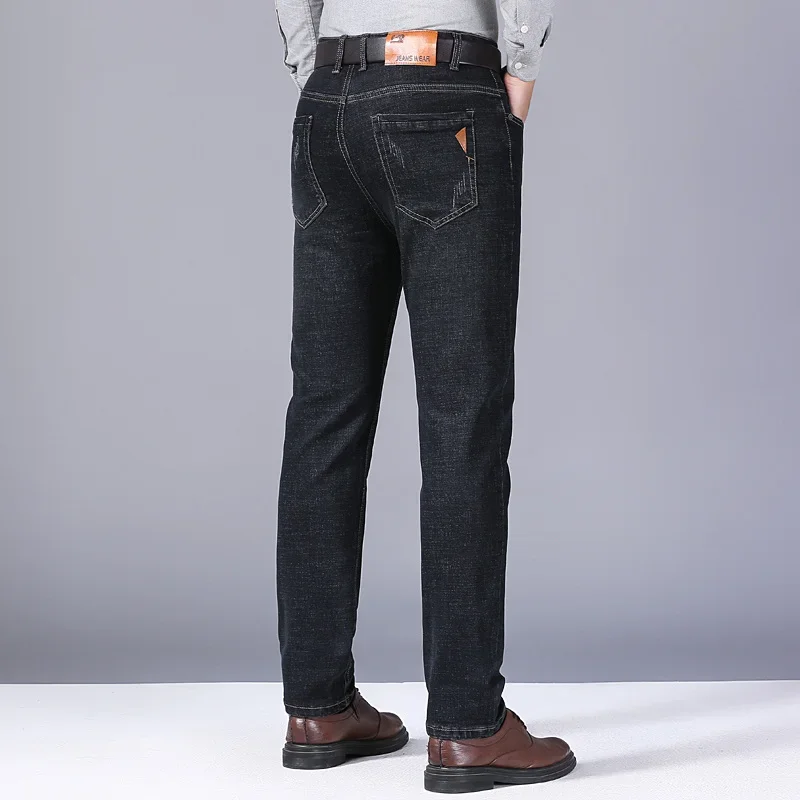 Style classique hommes mince Stretch droit affaires jean décontracté noir bleu ample Denim Pantalon Homme marque mâle Pantalon