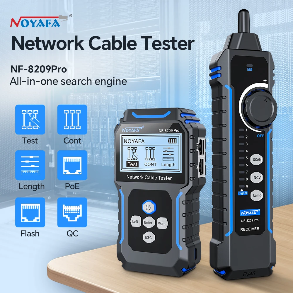 NOYAFA NF-8209Pro PoE 테스터 길이 연속성 테스트 감지 기능, NCV 및 램프 기능 탑재 네트워크 케이블 테스터 케이블 추적기 Cat5 Cat6 지원