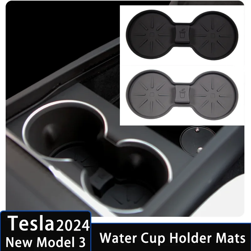 

Cup Holder Mat for Tesla Model 3 2024 Highland Water Coasters Slots Non-Slip Waterproof Drink Pad Silicone Interior Accessories