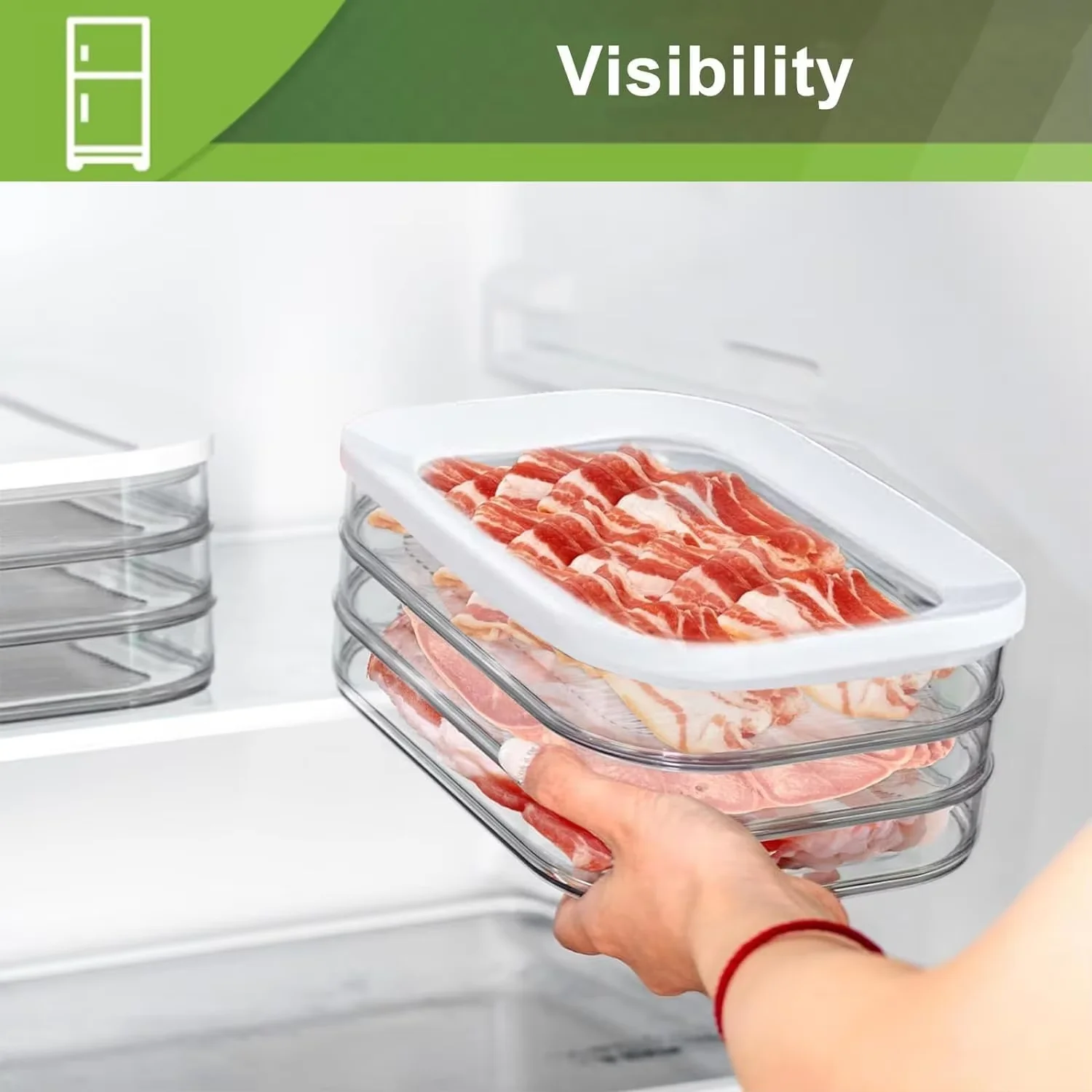 Meat Container for Fridge Bacon Lunch Meat Container for Refrigerator Meal Prep Containers Stackable Food Storage Boxes with Lid image 4
