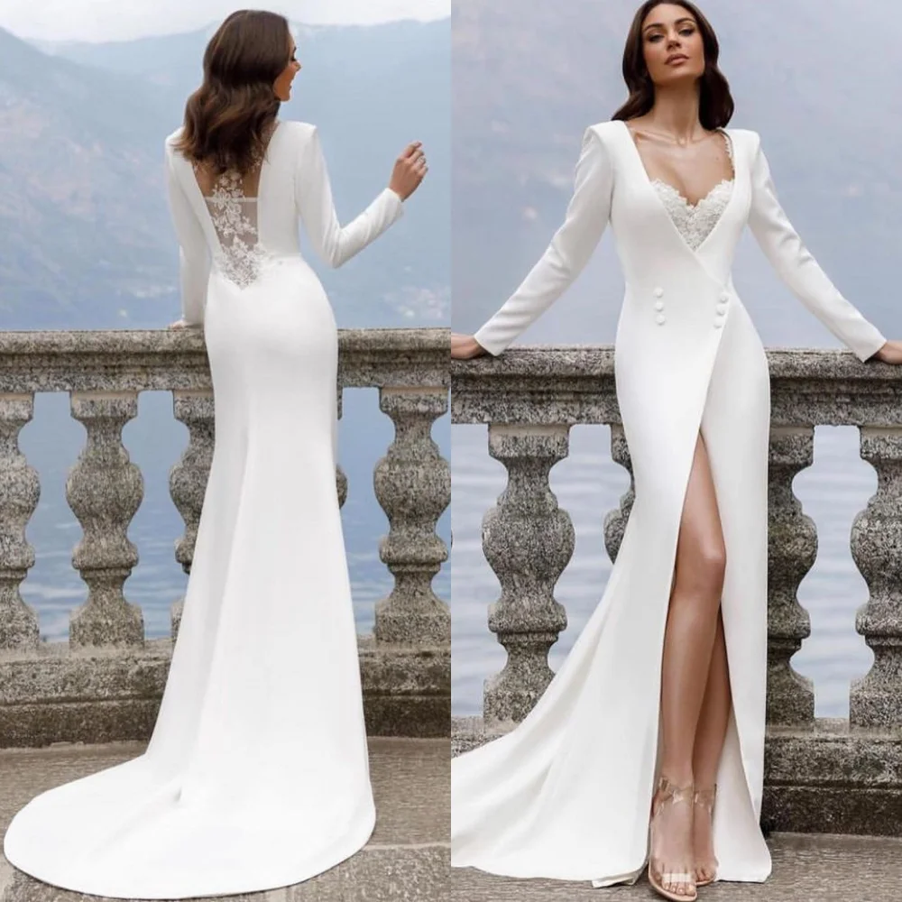 

Elegant V-neck Mermaid Sweep/Brush Wedding Party Hugging Lace Formal Occasion Gown robe pour cérémonie de mariageفساتين سهره نس