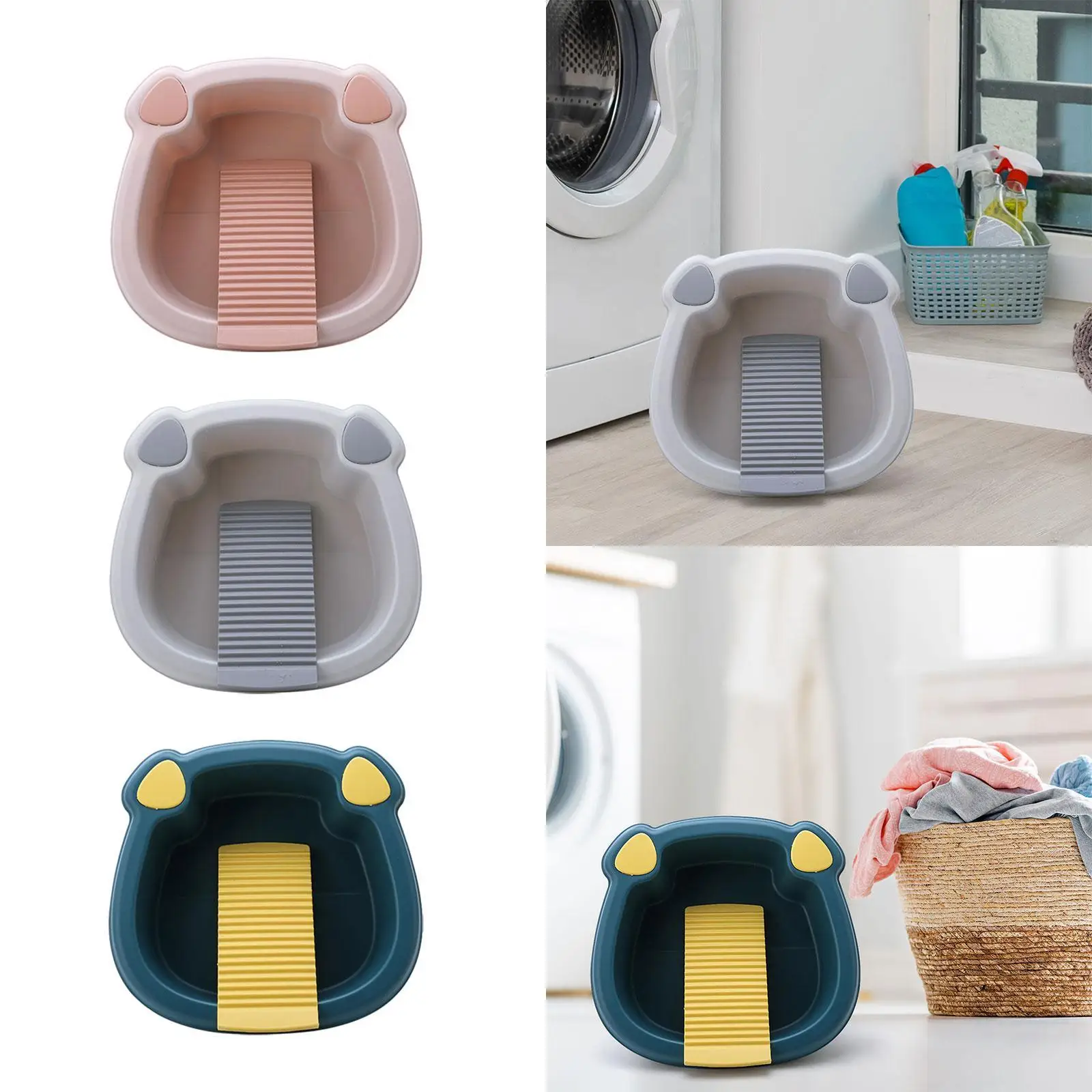 

Таз-стиралка для ручной стирки белья с мультяшным дизайном, со встроенной стиральной доской, для дома, уличной одежды, брюк и нижнего белья