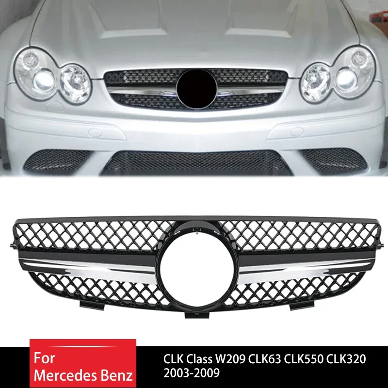 For Mercedes Benz CLK Class W209 CLK63 CLK550 CLK320 2003-2009 Front Grills Grille Upper Bumper Hood Mesh Air Intake Grille