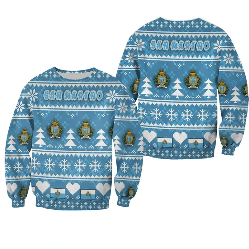 La Repubblica Di San Marino الشعار الوطني العلم طباعة ثلاثية الأبعاد الرجال Crewneck بلوزات طويلة الأكمام موضة ملابس رائعة رياضية