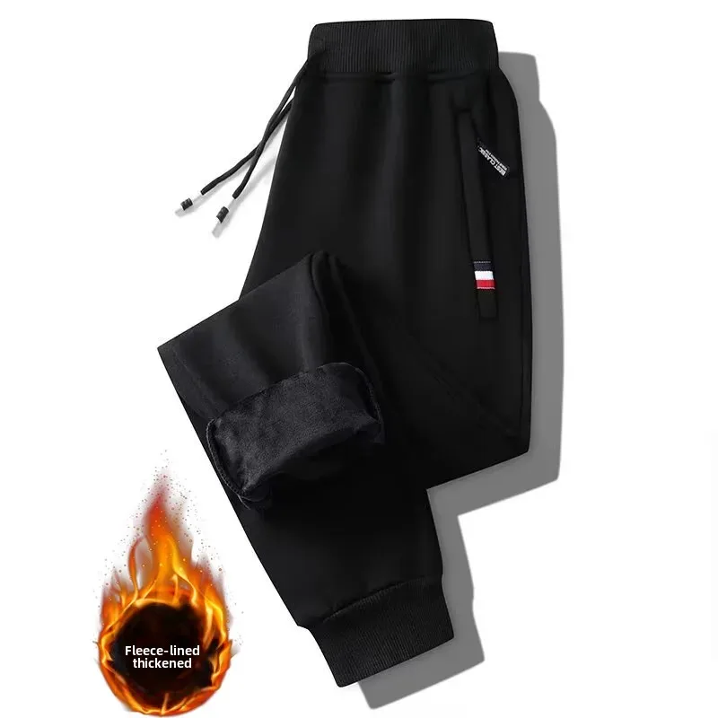 بنطال كاجوال سميك مبطن بالصوف الشتوي للرجال مع جيوب وسحاب دافئ ومطاط للاستخدام الخارجي فضفاض #3