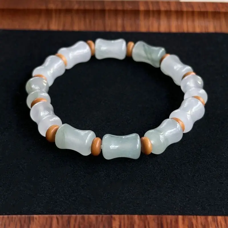 

Синьцзянский золотой шелковый нефритовый браслет, женский ледяной прозрачный зеленый бамбуковый браслет Tianshan Cui, модный браслет из старых бусин.