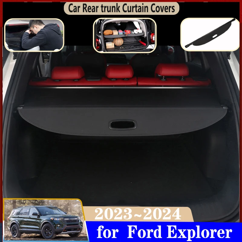 Car Trunk Curtain For Ford Explorer 2023 2024 Car Dedicated Trunk Cover Material Curtain Rear Retractable Space Auto Accessories