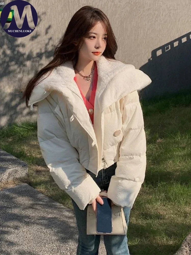 

Женская зимняя куртка, новая корейская мода, короткие универсальные парки с длинными рукавами, повседневные свободные утепленные теплые уличные трендовые парки