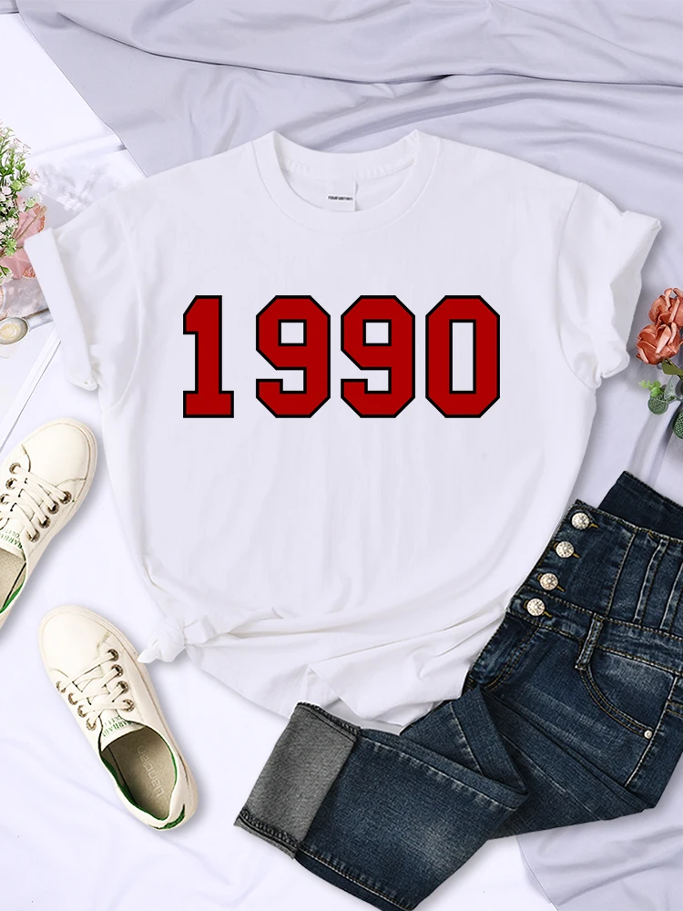 1990 Personality Street City Letter T Shirts For Women Summer Breathable T-Shirt Vintage Hip Hop Tee Clothes Street Short Sleeve