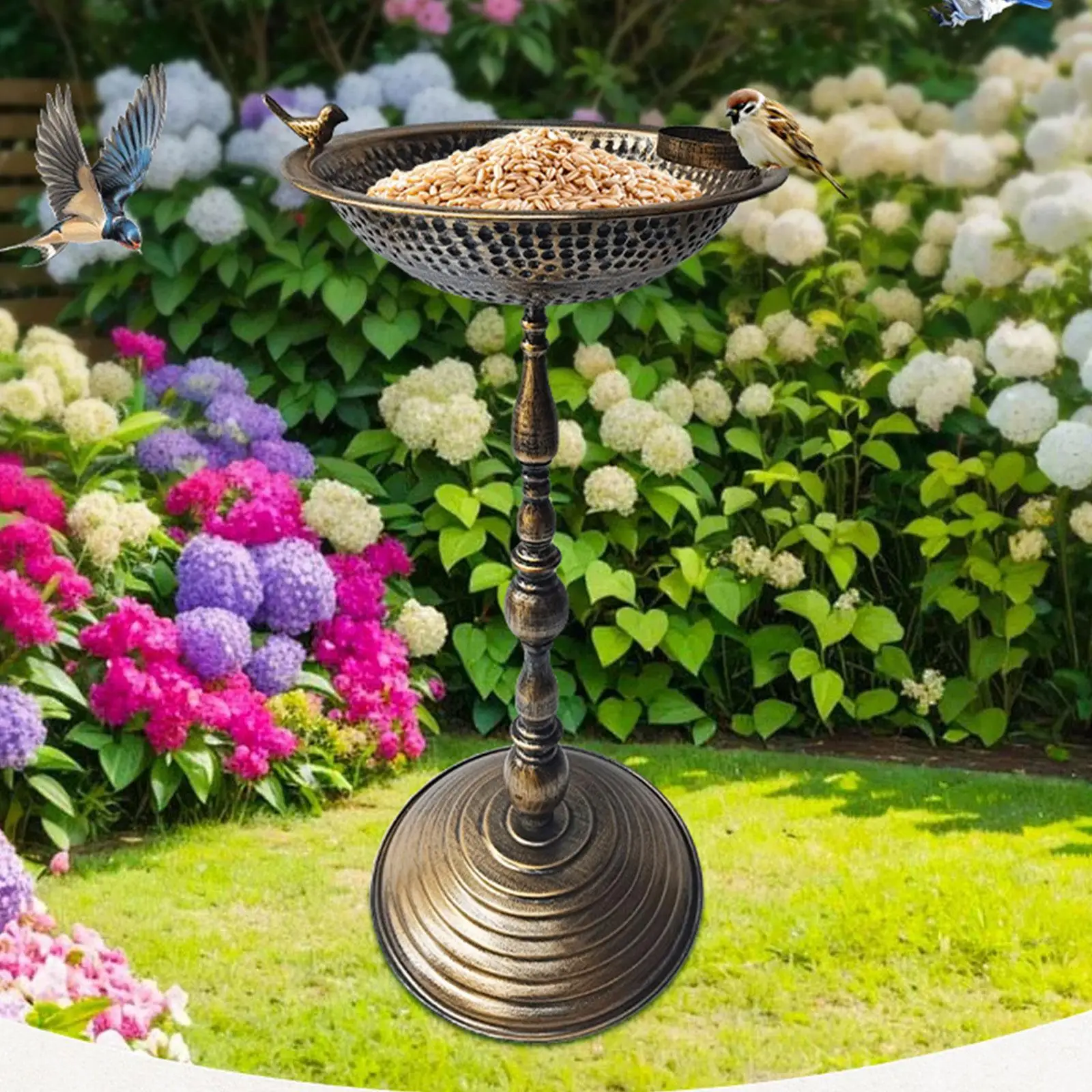 

Garden Bird Bath Ideal Gift Iron Rustic Birdfeeder for Yards Patio Outdoors