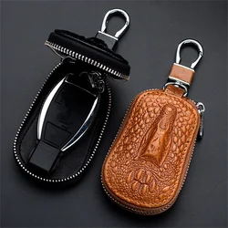 Genuine Leather Key Case Men Women Multifunctional Car Keychain Case Crocodile Pattern Car Key Bag Top Layer Cowhide Key Pouch