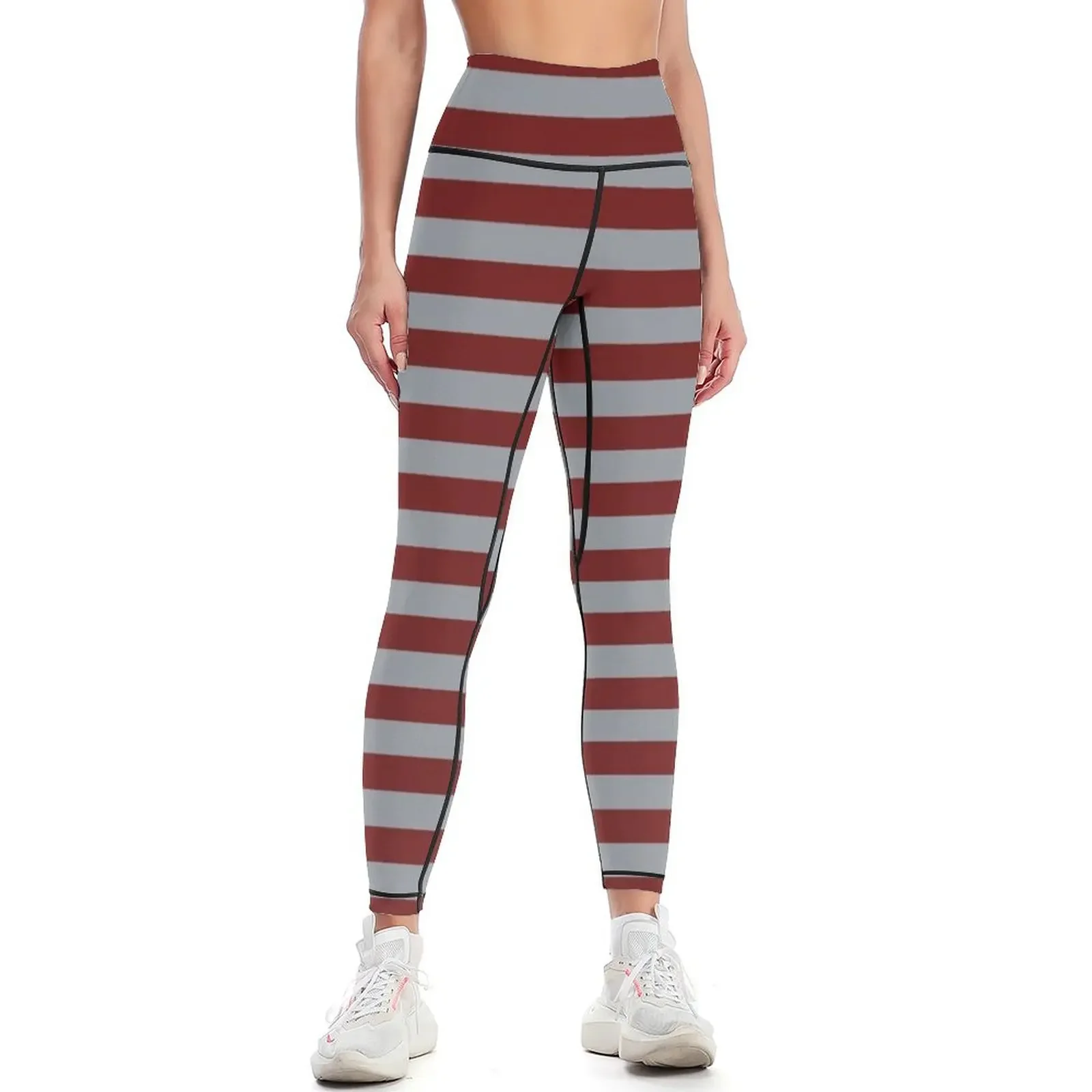 Burgundy and Grey Horizontal Stripes Leggings gym pants Women's sports pants Womens Leggings