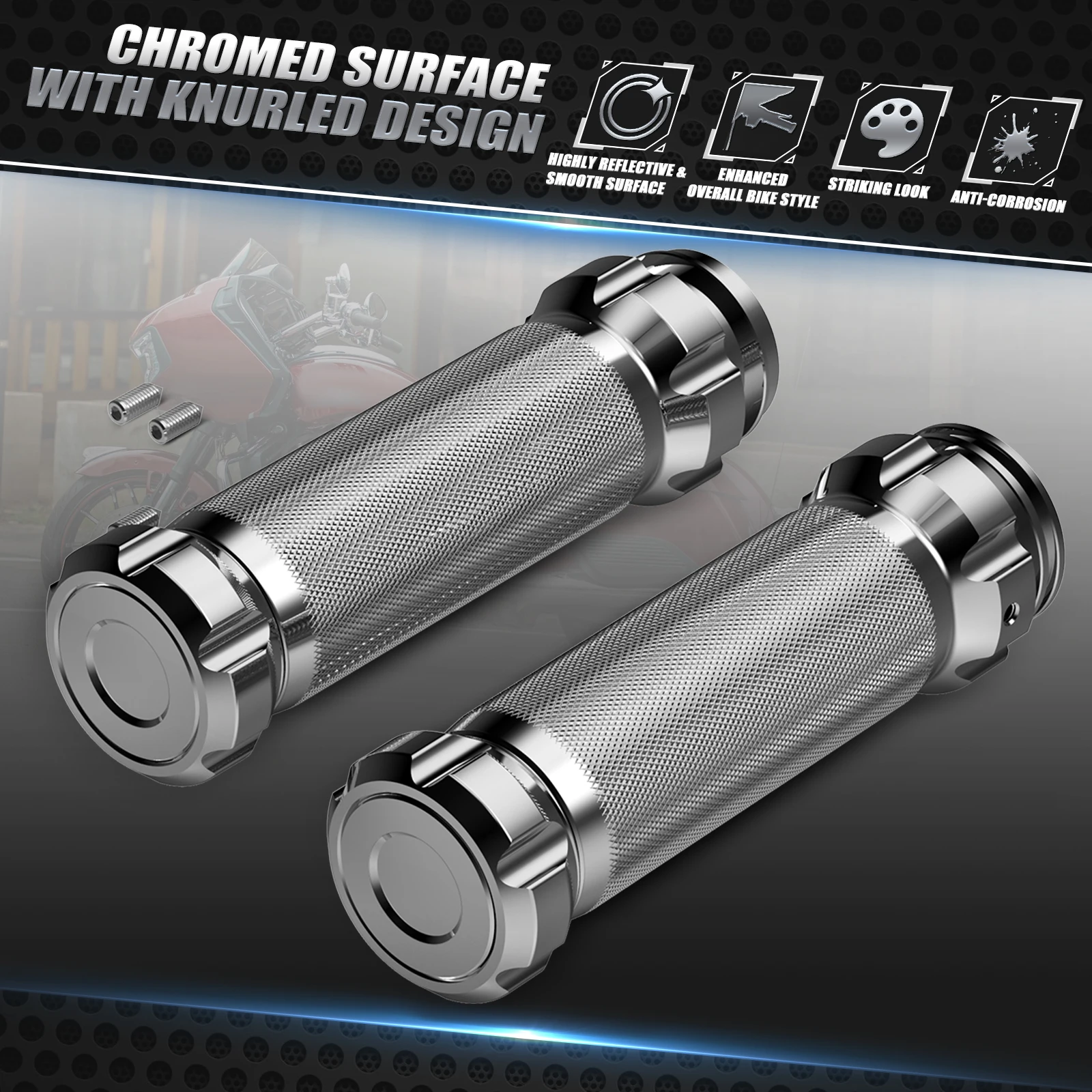 For 2008-2022 Harley Road King Handle Grips Chrome Grips for Street Glide Special Ultra Limited 2014-2022 CVO Limited \'14-2021