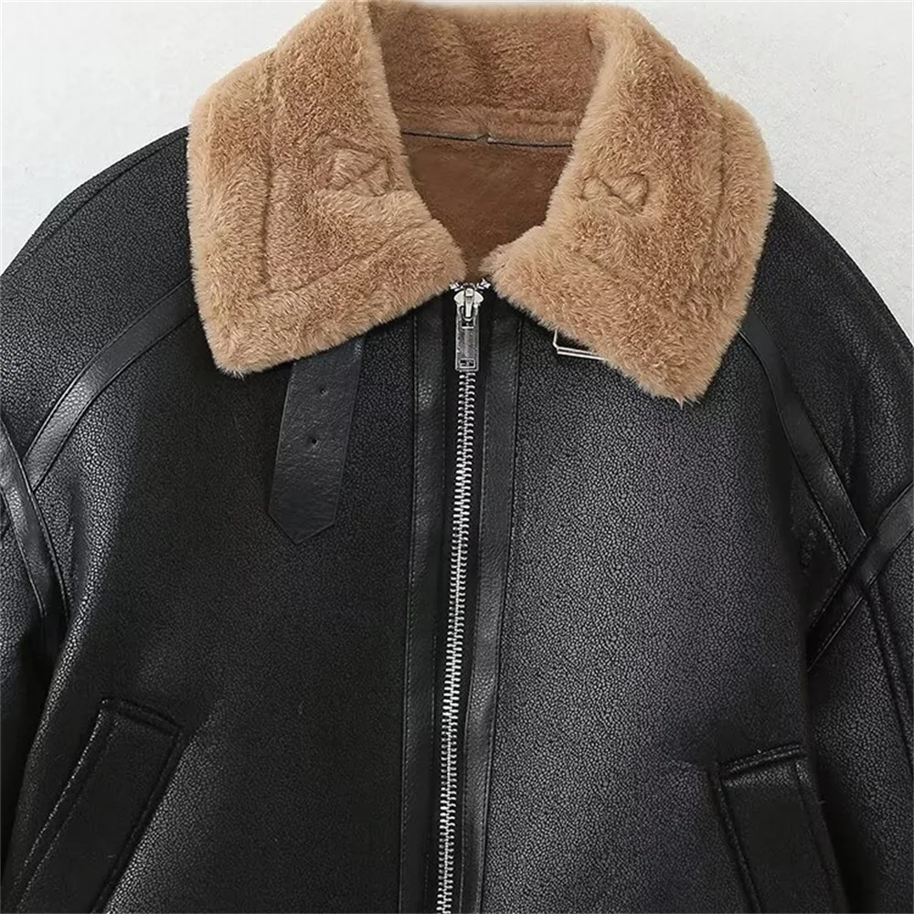 Zach Ailsa 2024 Autumn New Product Women\'s Flip Collar Long Sleeve Fur One Piece Fleece Double sided Short Jacket Coat