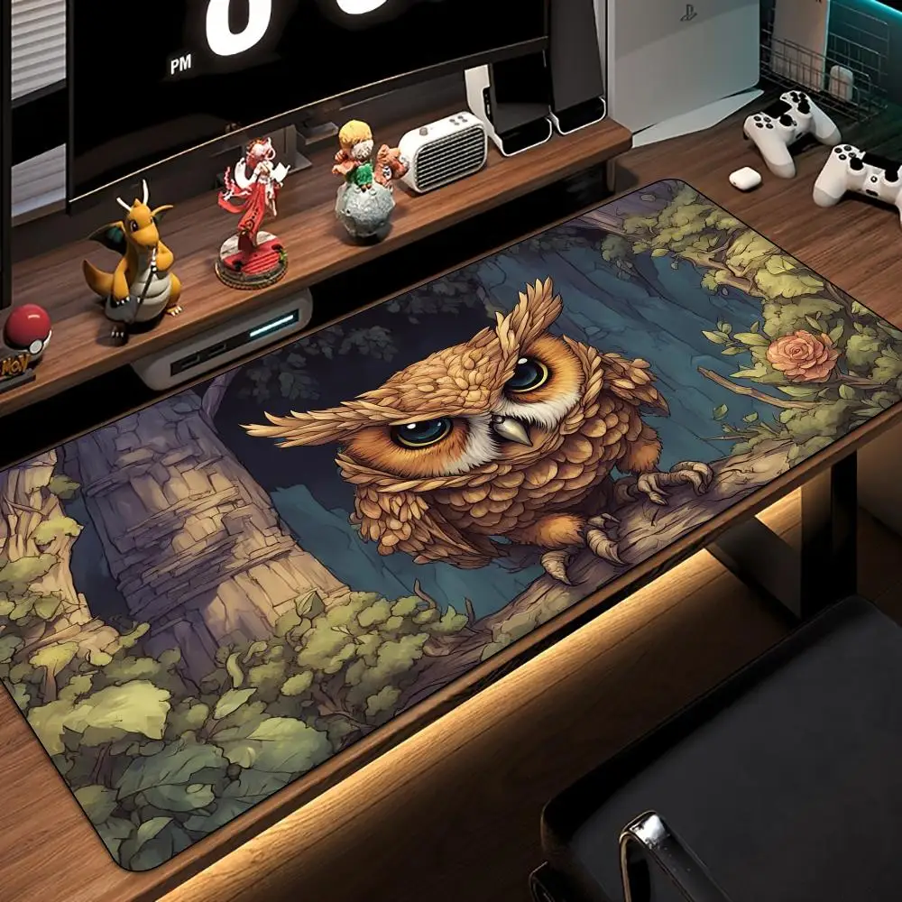 Alfombrilla de ratón con ilustración de búho bonito, alfombrilla de escritorio con bordes cosidos, base de goma antideslizante, accesorios para pc, alfombrilla para juegos, alfombrilla extendida