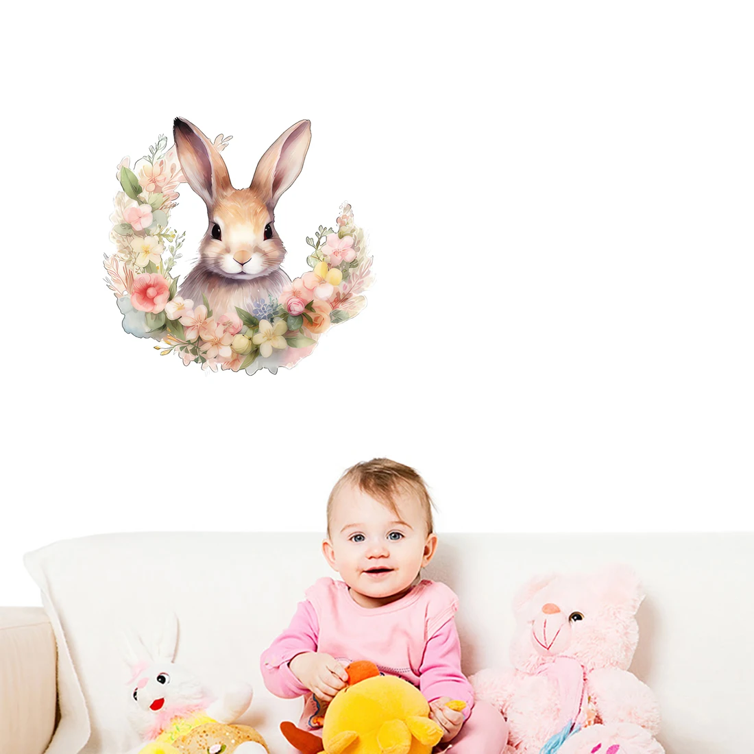 Three Ratels QB53 Cute Rabbit Cartoon Watercolor Wall Stickers for Children's Bedroom Decoration Toilet Stickers