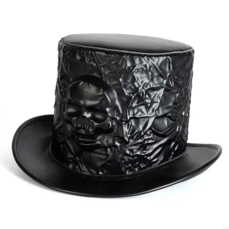 

L5YA Halloween Skull Hat In PU and Polyester Features Wide Brims Design And Black Color Breathable Top Hat for Men and Women