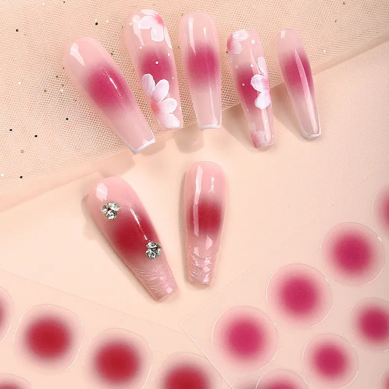 3D Jelly Red Pink Gradient Nail Sticker Blush Sliders Cute Nail Design Japanese Style Translucent Gel Polish Wraps Decal