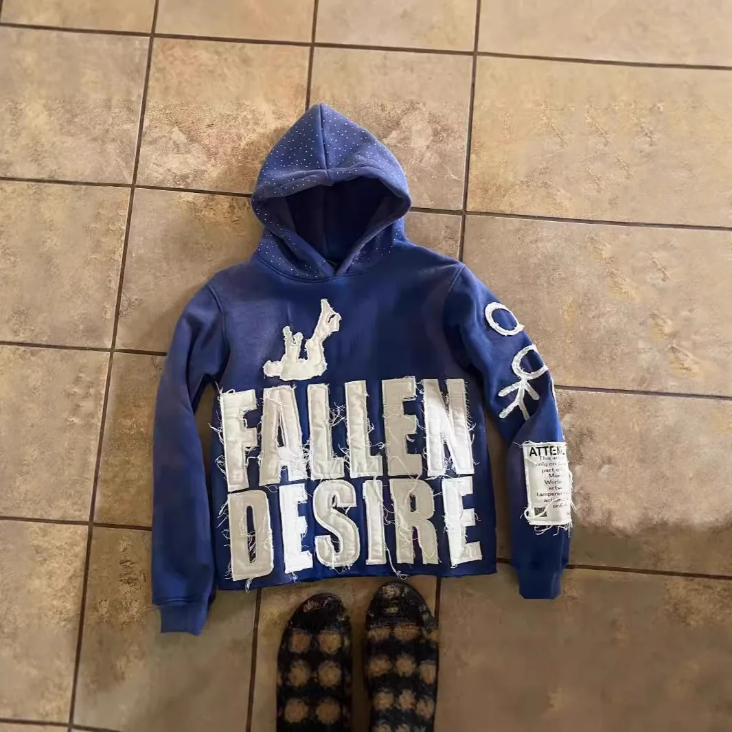 

Europe, America 2025 autumn and winter cross-border high street trend sticker embroidered street y2k casual sweater hoodie