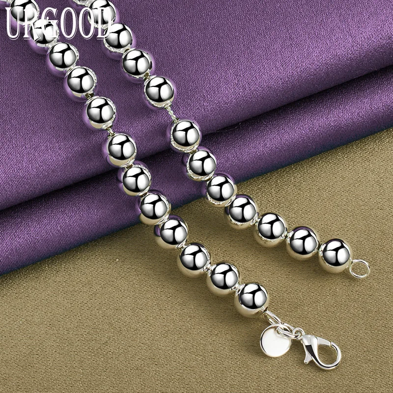 925 Sterling Silver 8mm Simple and Exquisite Beaded String Necklace 18 Inch For Women Party Engagement Wedding Fashion Jewelry