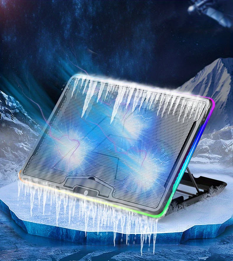 AJAZZ RGB Gaming Laptop Cooling Stand AJAZZ ANC160 Ultra Quiet Fan Adjustable Non-Slip Notebook Radiator