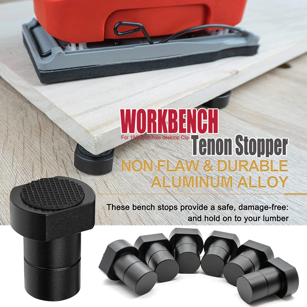 Aluminum Alloy Workbench Tenon Stopper Woodworking Table Limit Block with Anti-skid Gasket Used for 19/20mm Hole Desktop Clip