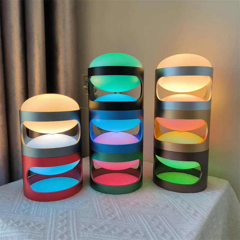 New Arrival hot selling Aluminum rechargeable KD27 KD28 table lamp touch dimmable 6 RGB atmosphere battery oprated night light