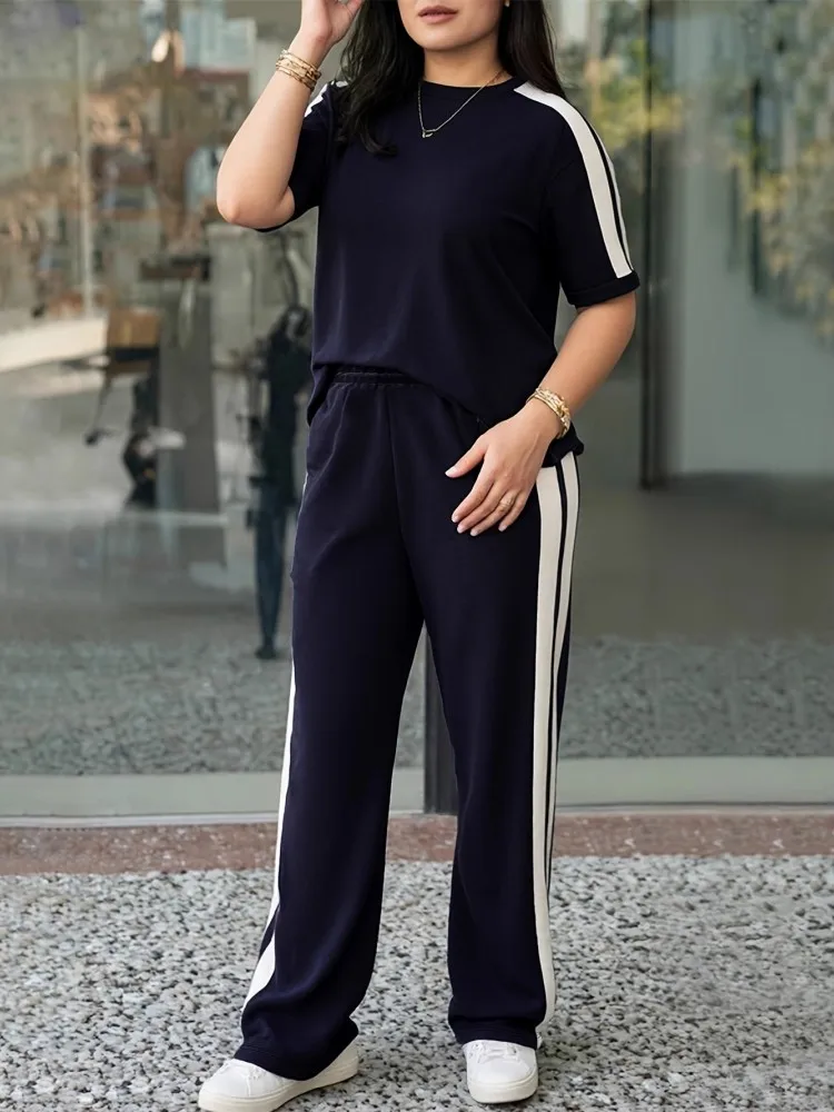 

2 Pieces Women's Sets 2026 Spring Summer Pullover Suit Black Short Sleeve Tops And Pants Suits Two Piece Set Tracksuit Outfit