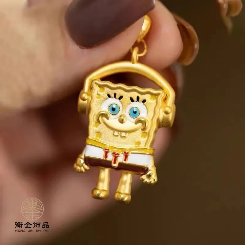 SpongeBob Necklace Golden Cartoon Pendant Creative Anime Boys Girls Funny Decoration Chain Jewelry Cute Children Charm Gifts