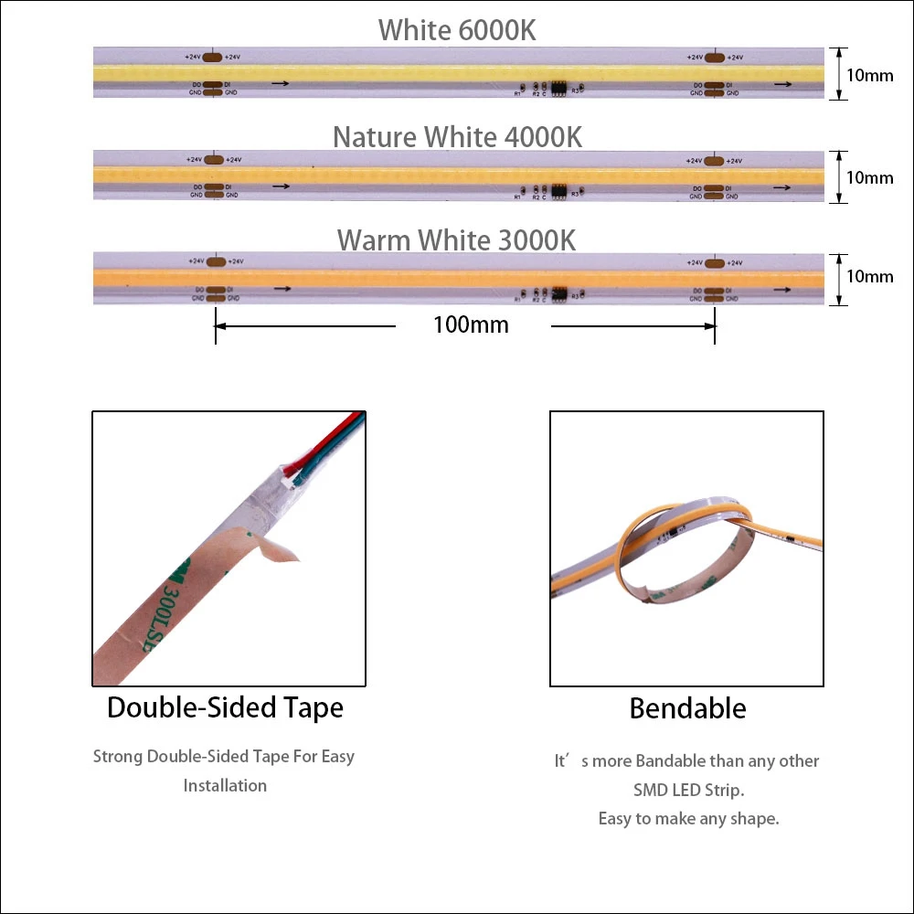 WS2811 IC COB 24V DIM LED Light Strip indirizzabile 420Led/m 50W flessibile ad alta densità FOB COB LED Lights RA90 3000K 4000K 6000K