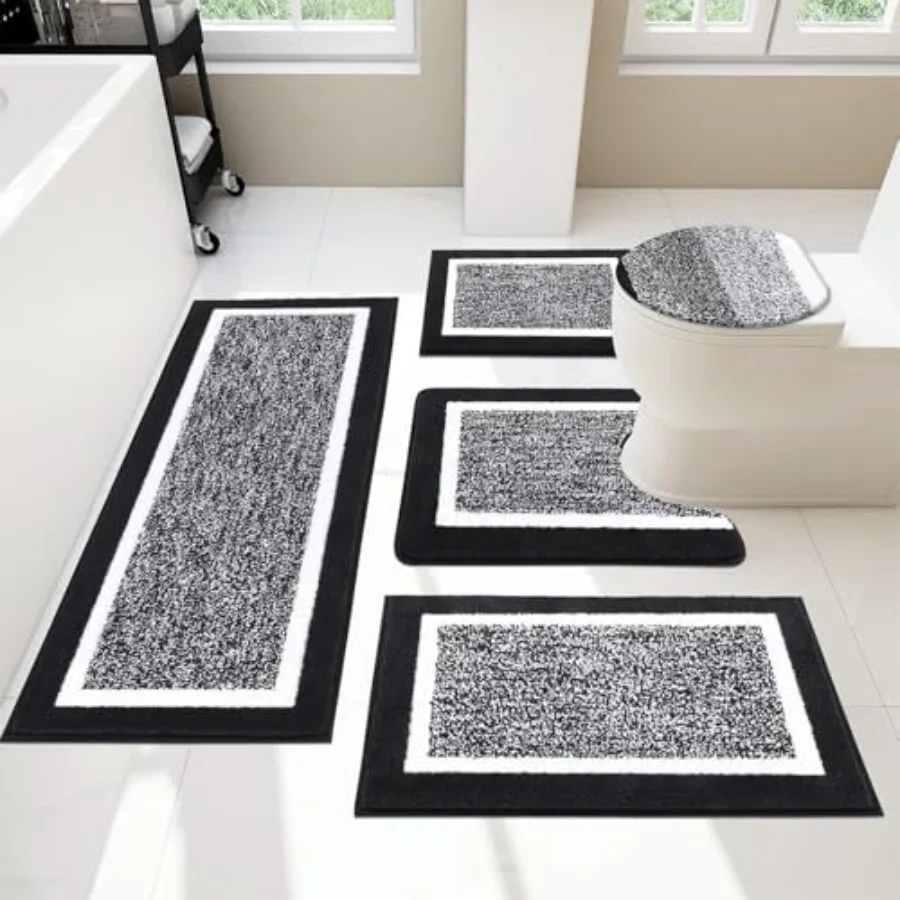 

Bathroom Rugs Set 5 Pcs Plush Absorbent Microfiber Bath Mats for Bathroom Non Slip Washable Bath Rug Set with U Shaped Contour