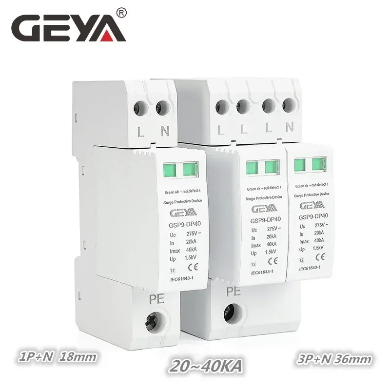GEYA Novo GSP9 1P+N/2P 4P 18mm SPD 20~40KA Protetor contra Surtos Dispositivo de Proteção contra Raios Dispositivo de Proteção de Baixa Tensão AC275V SPD