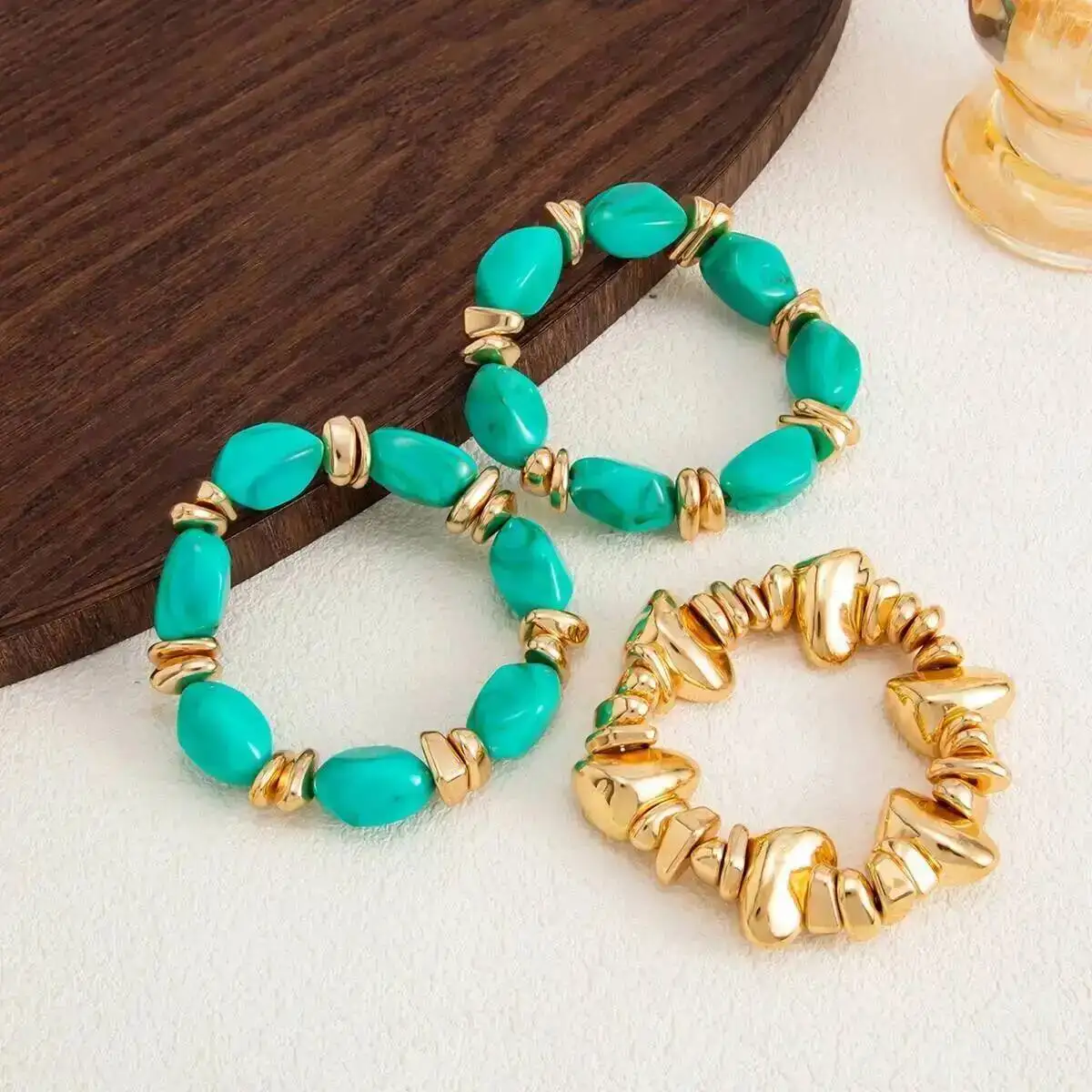 Salircon 3Pcs/Set Vintage Boho Irregular CCB Resin Elastic Bracelet Women Fashion Multilayer Female Jewelry On Hand Accessory