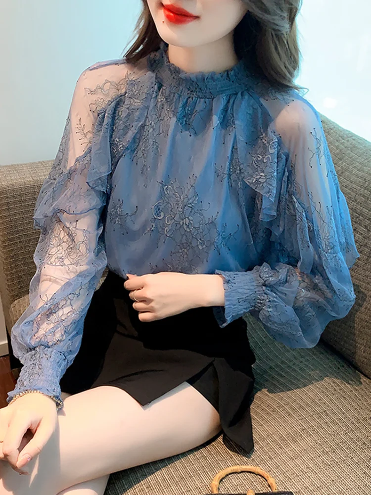 

Женская блузка Ele Long Sve с вышивкой и кружевом, милый молодежный дизайн, весна 2026, новинка, свободный крой в корейском стиле для офиса