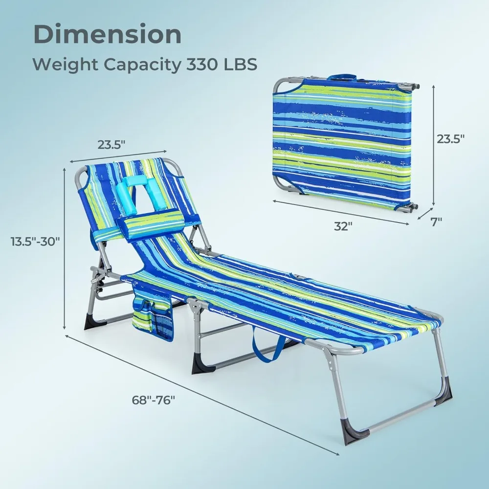 كرسي دباغة قابل للطي مع فتحة للوجه والذراع، كرسي صالة شاطئ قابل للتعديل بـ 5 أوضاع لحمامات الشمس في الهواء الطلق #2