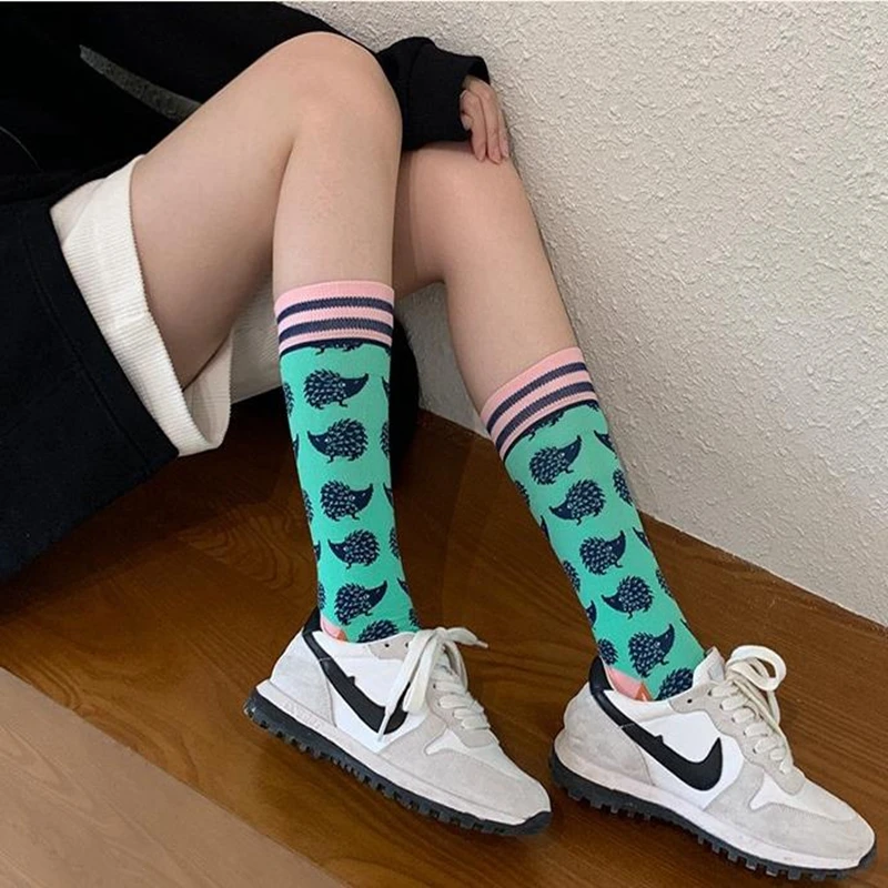 Fashion Colorful Spring Autumn Stocking  Women\'s Socks  Plant Hedgehog Slothsi Cotton Socks Personality Straight Trendy Socks