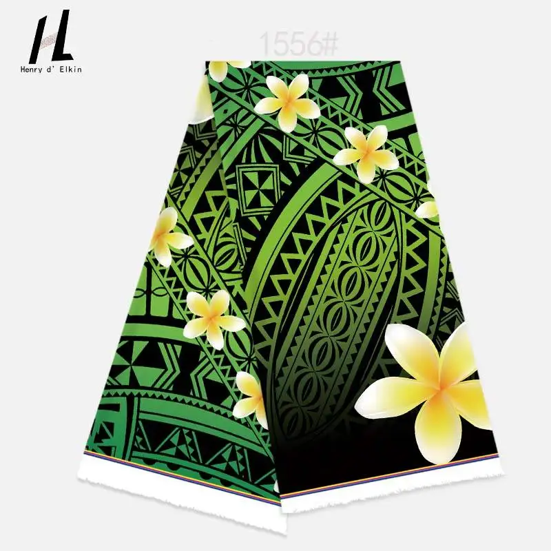 Tkanina poliestrowa Henry Textile z nadrukiem w stylu tribalnym z motywem frangipani, idealna na sarongi i sukienki mumu