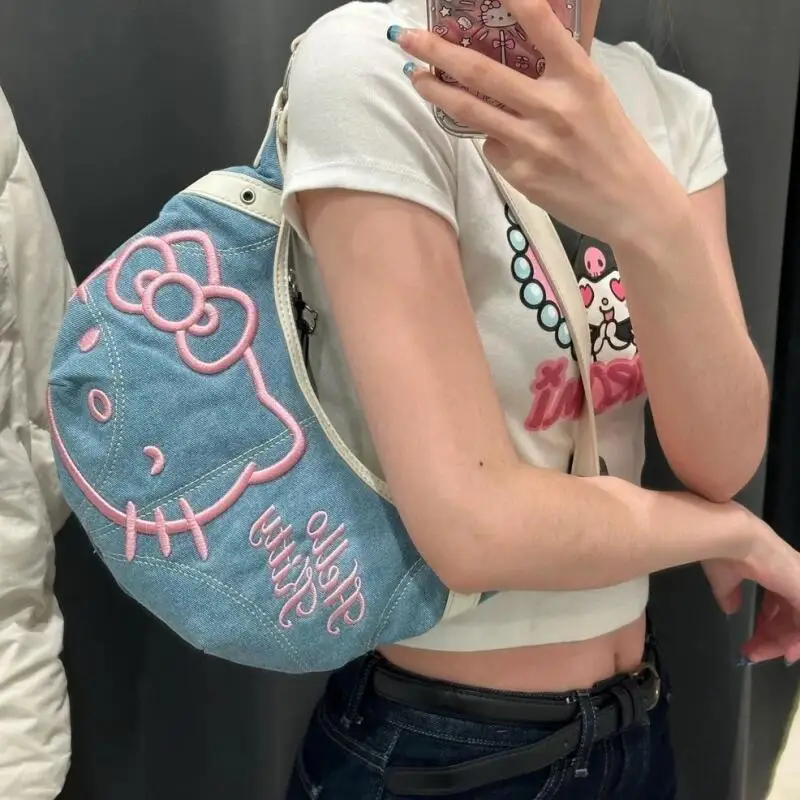 

Сумка на плечо Sanrio Hello Kitty, милая сумка на плечо большой вместимости, модная милая стильная студенческая сумка для девочек, сумка на плечо, новинка
