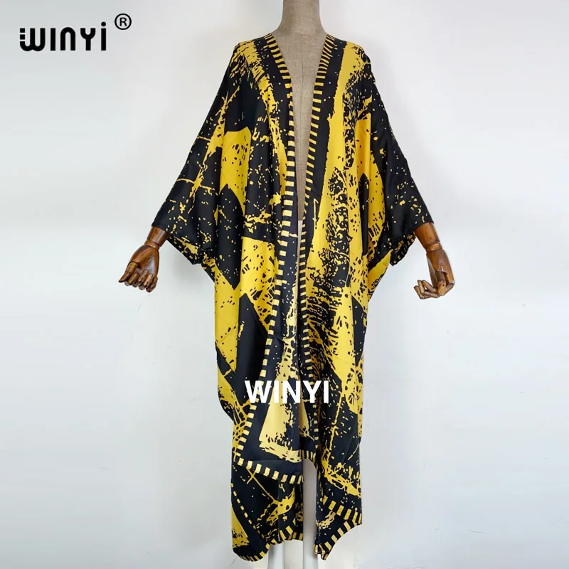 WINYI-ردية حريرية للنساء ، سترة طويلة من البهو ، الشرق الأوسط ، غرزة مخيطة ، كم جناح الخفاش ، عطلة إفيريقية ، الكوكتيل