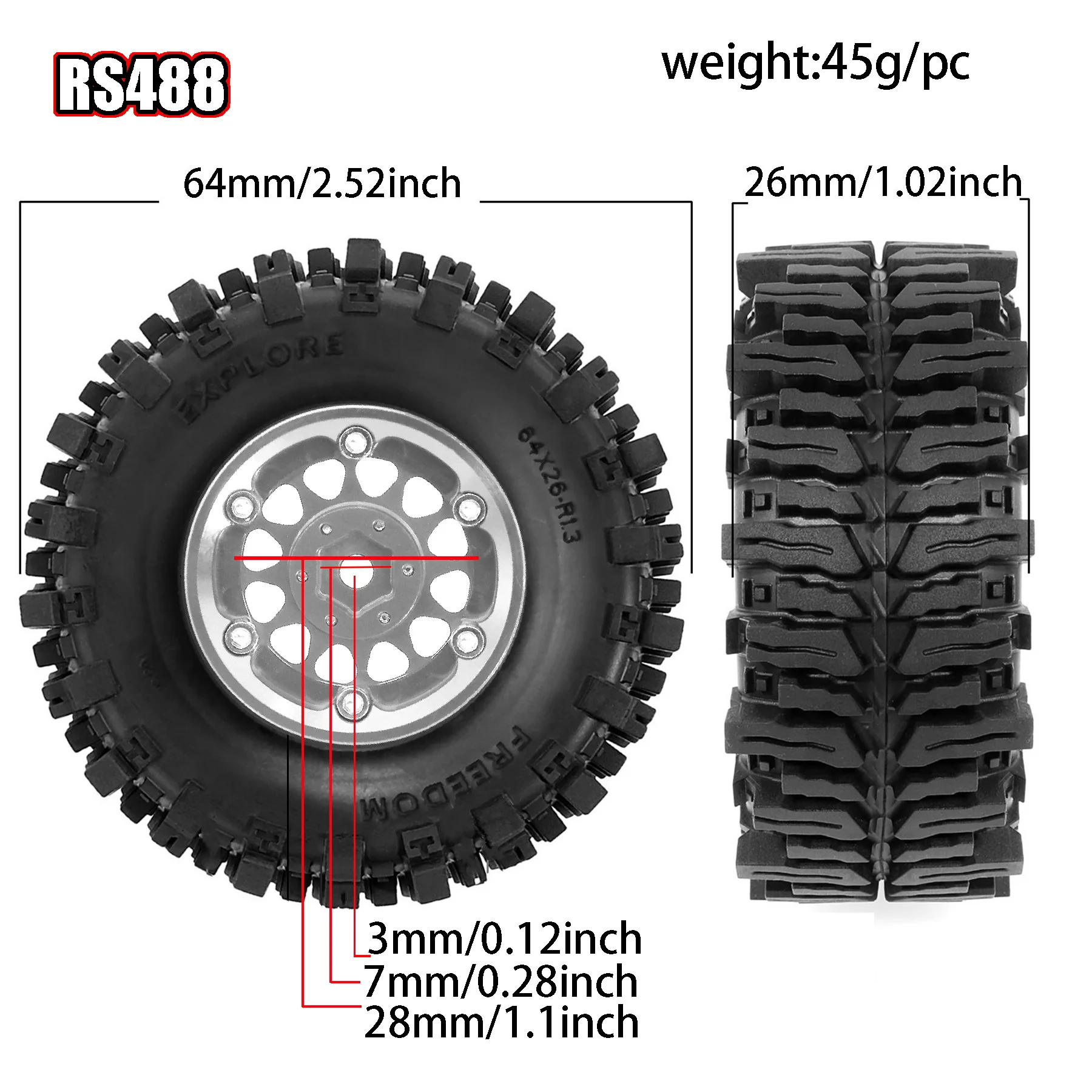 4PCS Red Spider 64mm 1.3 Inch RC Rubber Tyres + Alloy Beadlock Rims for FMS FCX18 1/18 RC Pickup Crawler Upgrade Parts